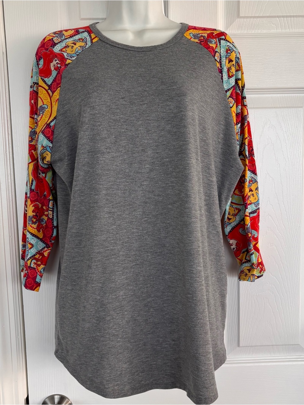 Lularoe Disney The Little Mermaid Ariel Sleeves Gray Randy Baseball Tee Shirt XL